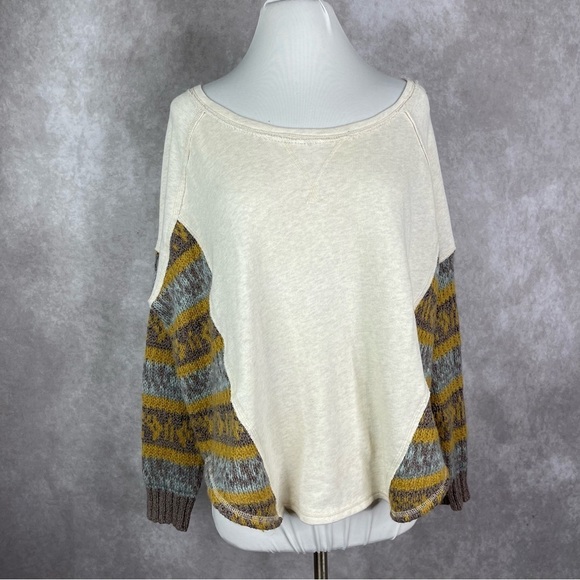 Free People Beautiful Sinner Pullover Side Knit Sweater Top In Beige Tan Size S - Picture 1 of 8